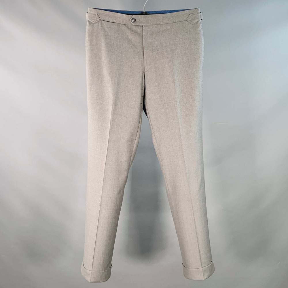 HADLEIGH'S Grey Wool Side Tabs Cuffed Straight Dress Pants
